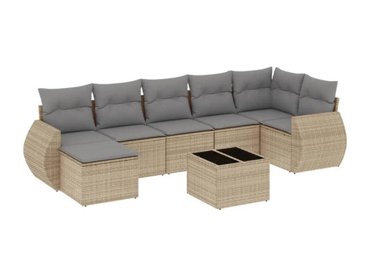 Salon de jardin avec coussins 8 pcs beige résine tressée