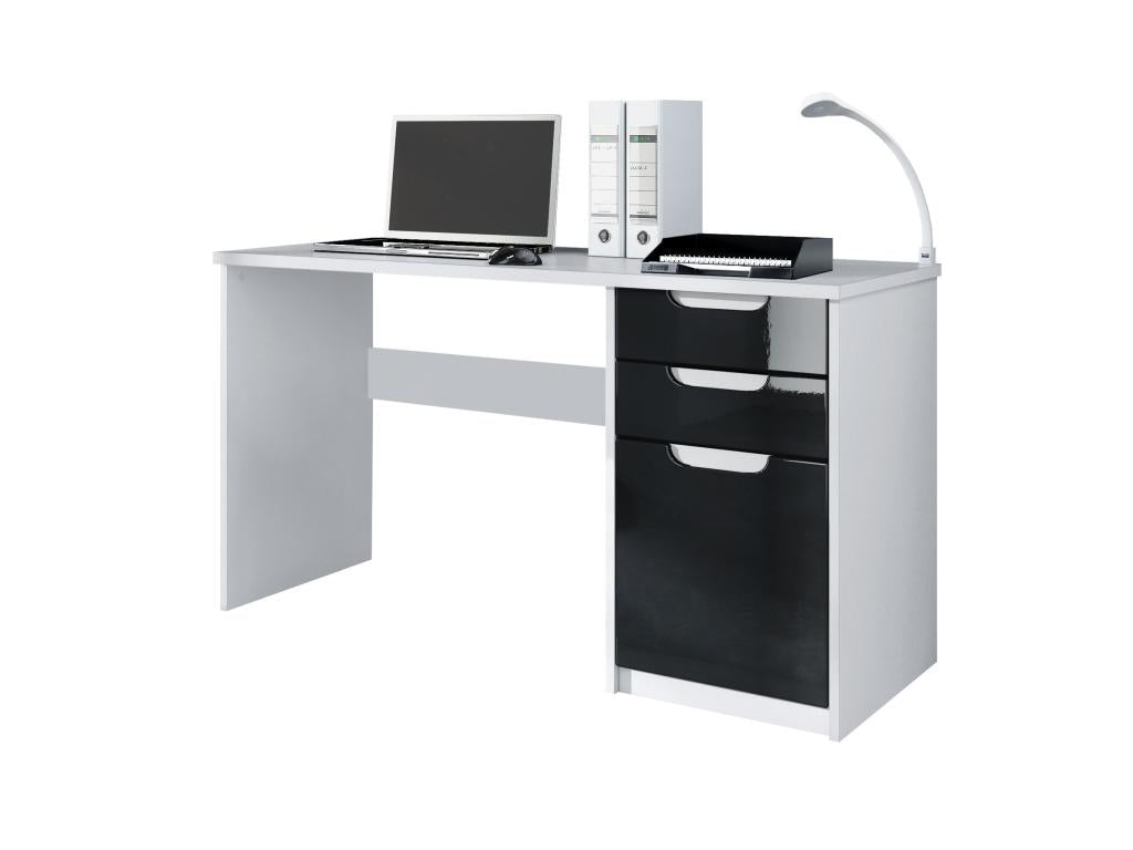 Bureau Avec 2 Tiroirs Et D'une Porte Blanc Mat/noir Haute Brillance 129x76x60 Cm