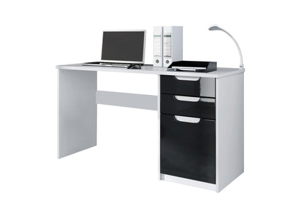 Bureau Avec 2 Tiroirs Et D'une Porte Blanc Mat/noir Haute Brillance 129x76x60 Cm