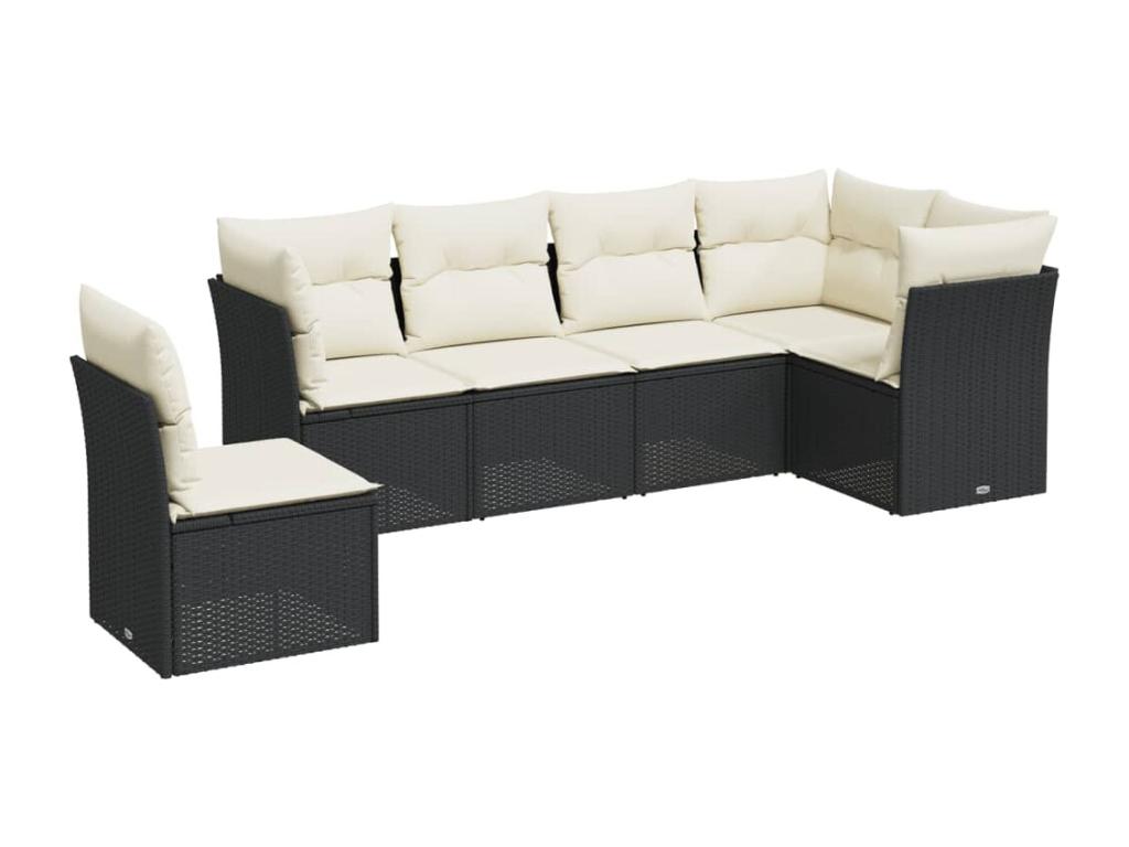 Salon de jardin 6 pcs avec coussins noir résine tressée