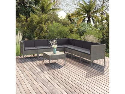 Salon de jardin 8 pièces avec coussins Résine tressée Gris EHZT10559