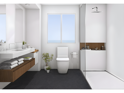 Receveur de douche 90x175 cm avec grille latérale Meublori Extra Slim noir en résine synthétique et poudre de marbre avec drain