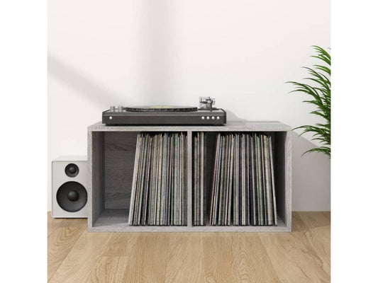 Boîte de rangement à disques vinyle Meublori gris 71x34x36 cm