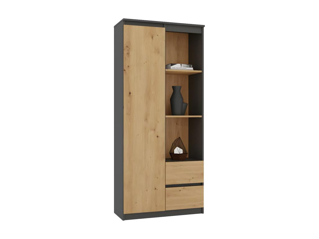 Meublori - Bibliothèque 1 porte 2 tiroirs bureau chambre - 180x80x35 - Meuble de rangement