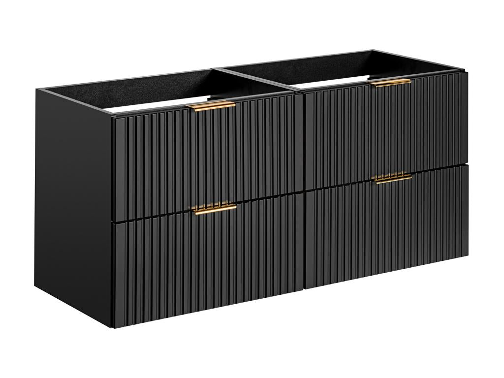 Wall-mounted vanity unit with grooved finish - Black - W120 cm - Meublori