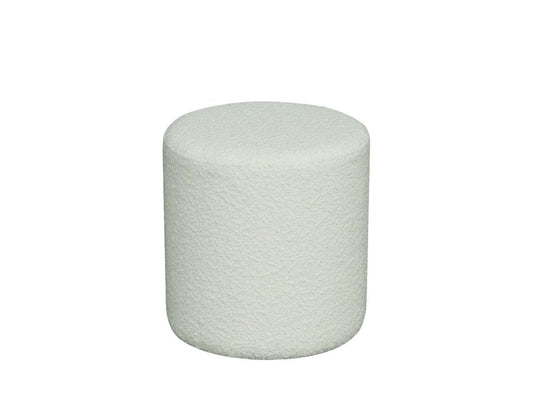 Meublori - Pouf rond en tissu bouclette 34cm - Blanc