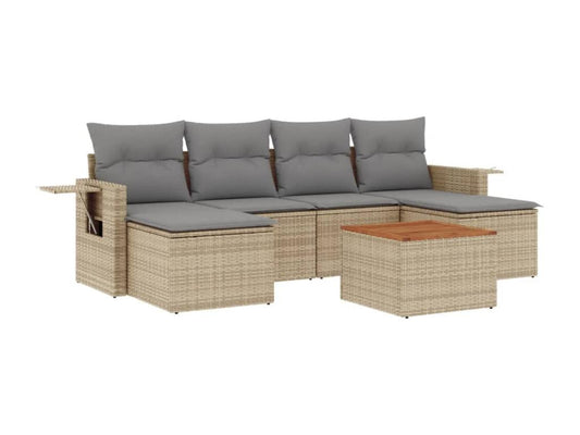 Salon de jardin avec coussins 7pcs méMeublori beige résine tressée