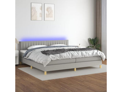 Sommier tapissier matelas et LED Gris clair 200x200 cm Tissu