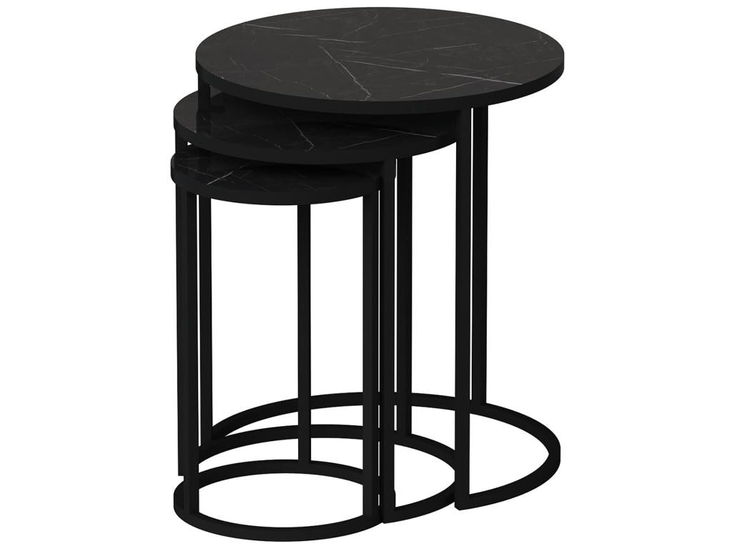 Set de 3 tables d'appoint Frederiksværk gigognes rondes marbre noir Meublori