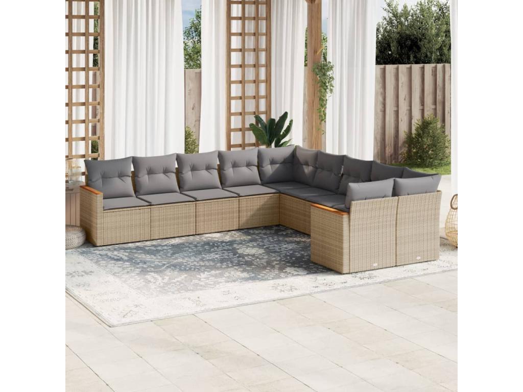 Salon de jardin avec coussins 10 pcs beige résine tressée AVSS60368