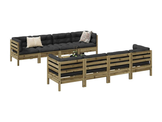 Salon de jardin 9 pièces avec coussins bois de pin imprégné MTDD92125