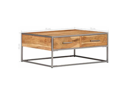 Table basse 2 tiroirs 2 tiroirs Meublori massif clair et métal gris Meublori