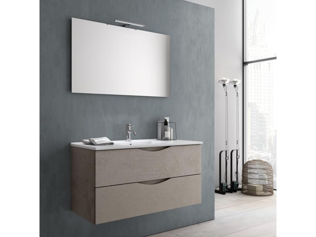 Meublori 2-drawer bathroom furniture set with stone effect and Meublori LED mirror, 100cm wide
