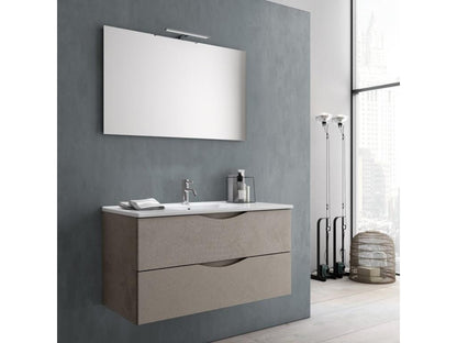 Meublori 2-drawer bathroom furniture set with stone effect and Meublori LED mirror, 100cm wide