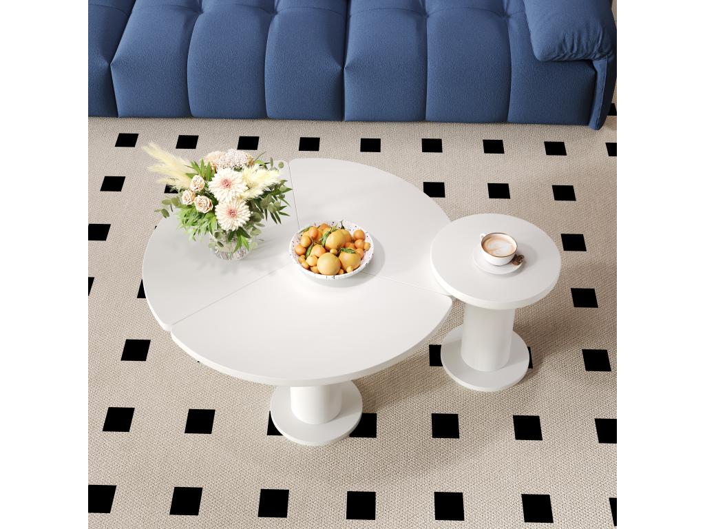 Lot de 2 tables basses rondes - D 100 x H 40 cm D 39.8 x H 42.2 cm - Bois MDF - Blanc