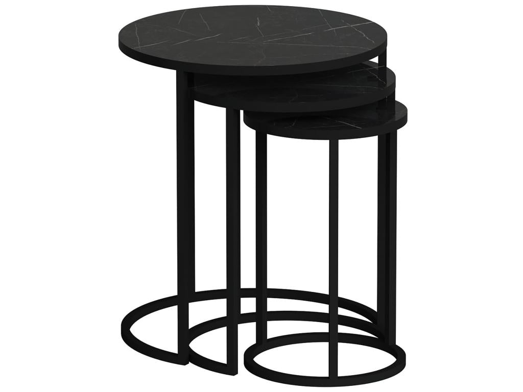 Set de 3 tables d'appoint Frederiksværk gigognes rondes marbre noir Meublori