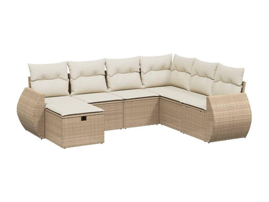 Salon de jardin avec coussins 7 pcs beige résine tressée VEBS25835