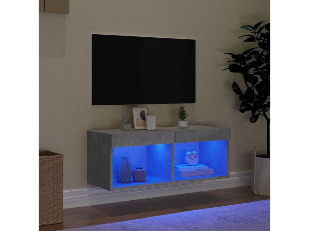 Meuble TV avec Meublorières LED gris béton 80x30x30 cm