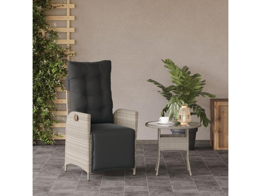 Chaise inclinable de jardin avec repose-pied gris clair rotin