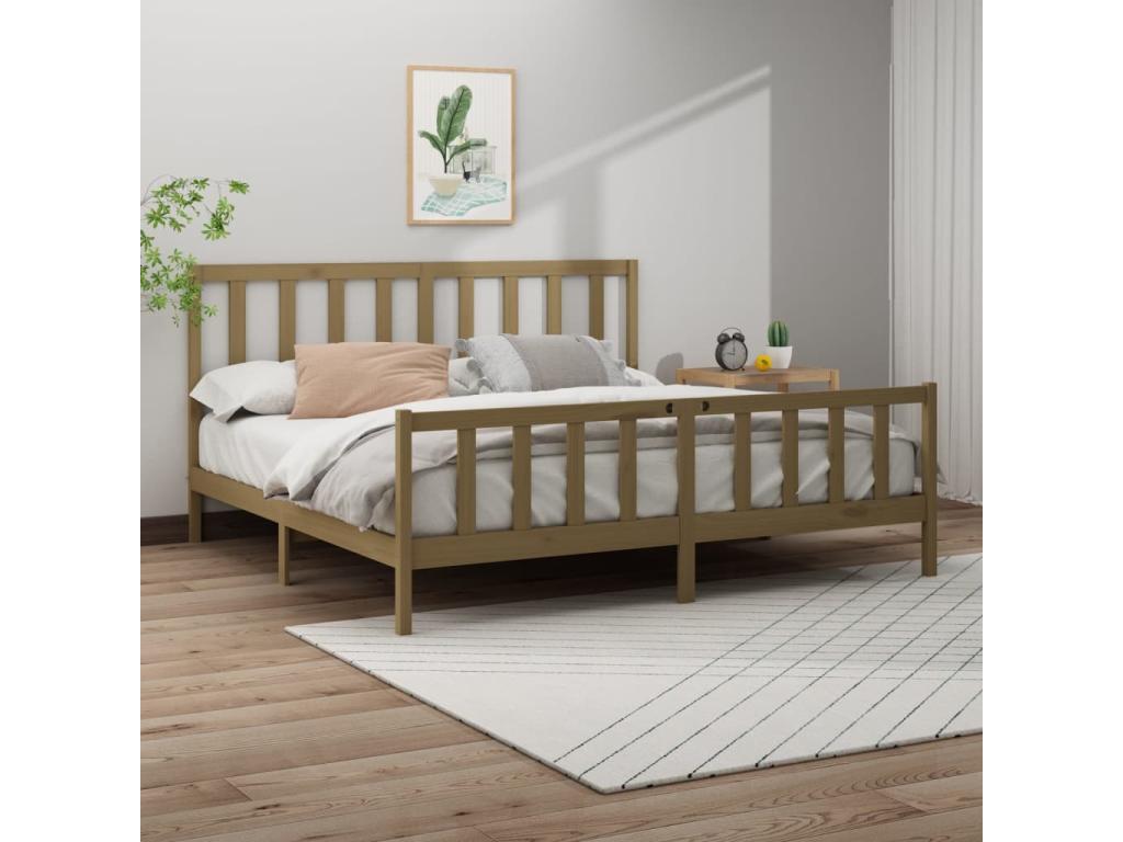 Cadre de lit sans matelas marron miel 200x200cm bois pin massif