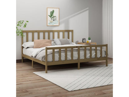 Cadre de lit sans matelas marron miel 200x200cm bois pin massif