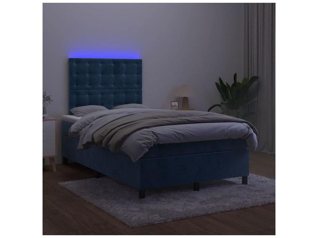 Sommier à Meublori de lit matelas et LED Bleu foncé 120x200