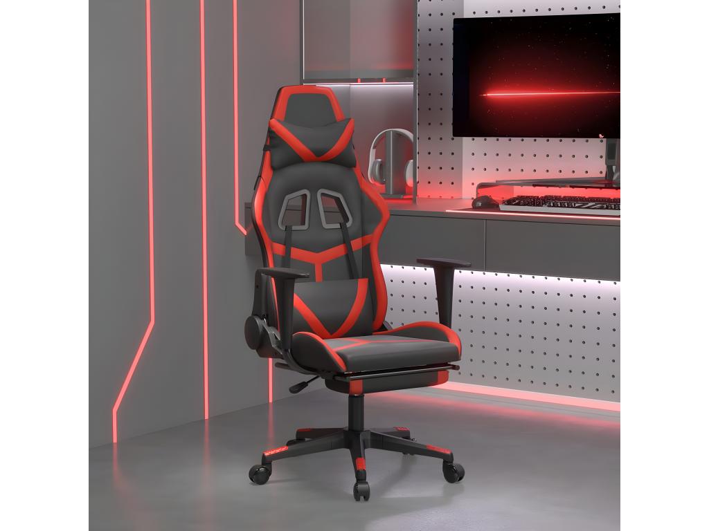 Chaise de jeu de massage avec repose-pied Noir/Rouge Similicuir