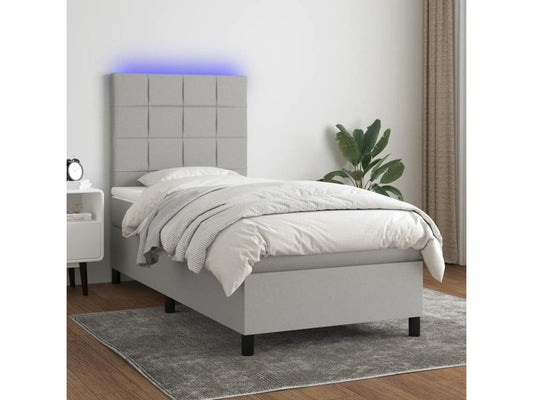 Sommier à Meublori de lit avec matelas et LED Gris clair 90x200cm
