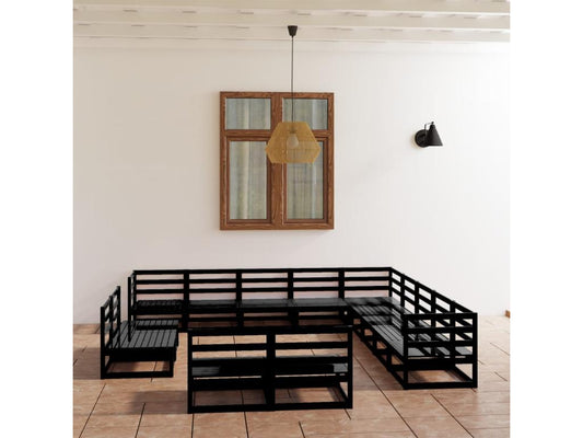 Salon de jardin 13 pièces noir bois de pin massif