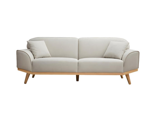 Canapé scandinave 3 places en tissu effet velours texturé beige et bois clair Meublori