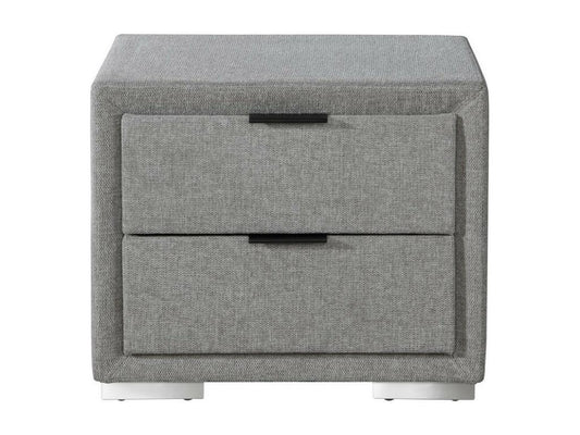 Table de chevet contemporaine en tissu gris avec deux tiroirs VIORNE