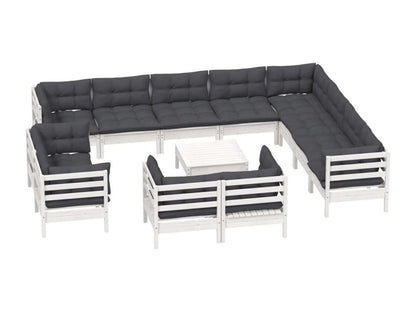 Salon de jardin 13 pcs avec coussins blanc bois de pin solide