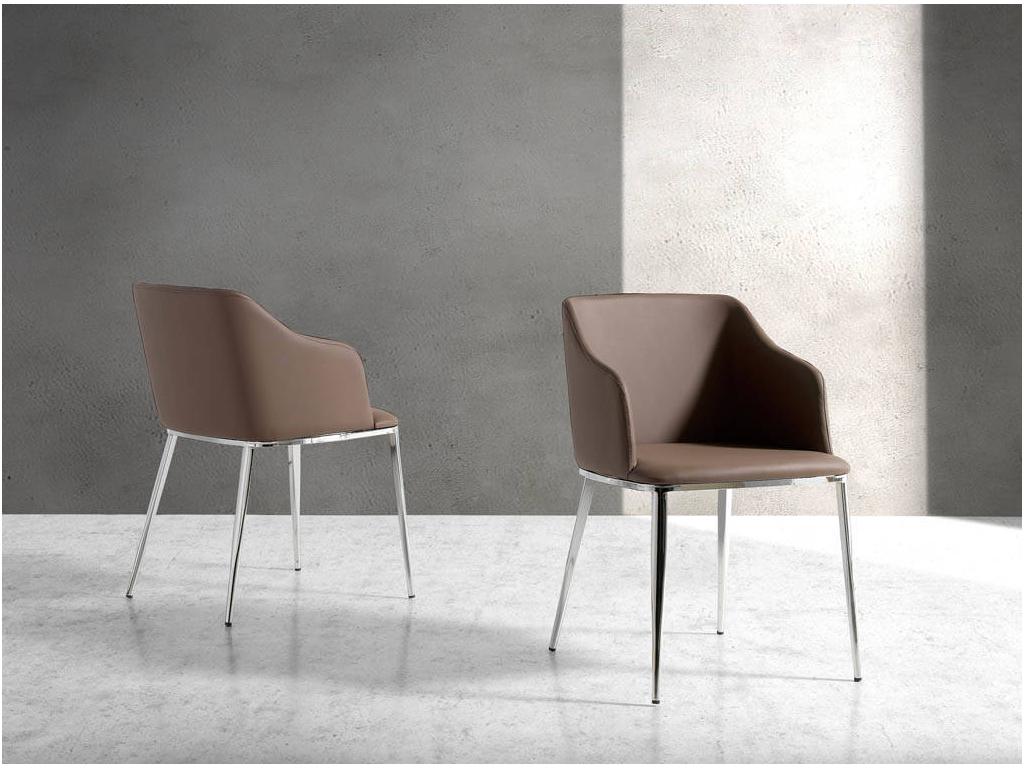 Chaise similicuir marron et pieds acier argent Meublori - Lot de 2-Couleur Meublori 75 Gris anthracite