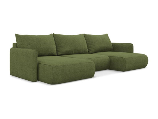 Canapé d'angle panoramique convertible en tissu chenille - bouteille verte - Meublori