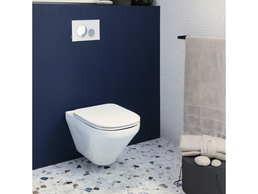 Laviecasa Modern Life rimless wall-hung toilet pack with toilet seat, frame, and chrome rectangular plate LEPZ91698