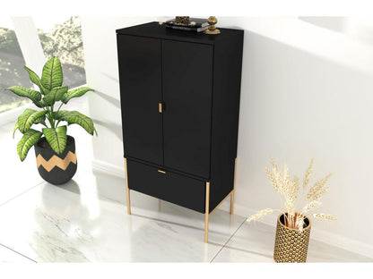 Buffet haute élégante noire Meublori sur des pieds dorés / 60 cm