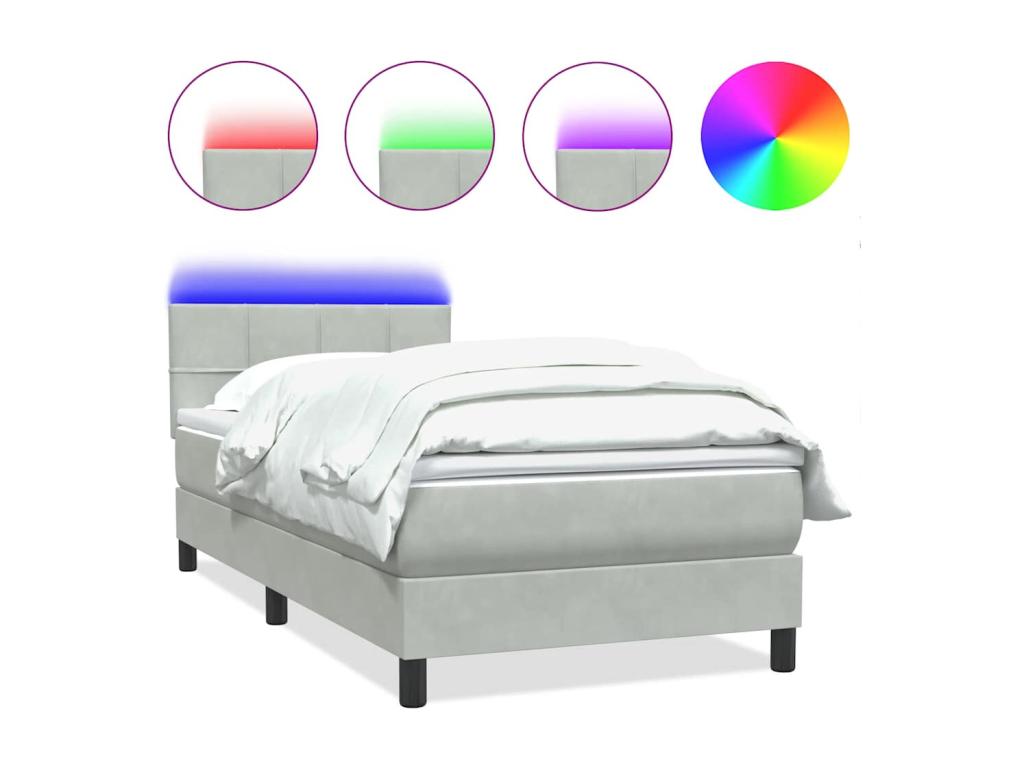 Sommier à Meublori de lit et matelas gris clair 80x220 cm velours