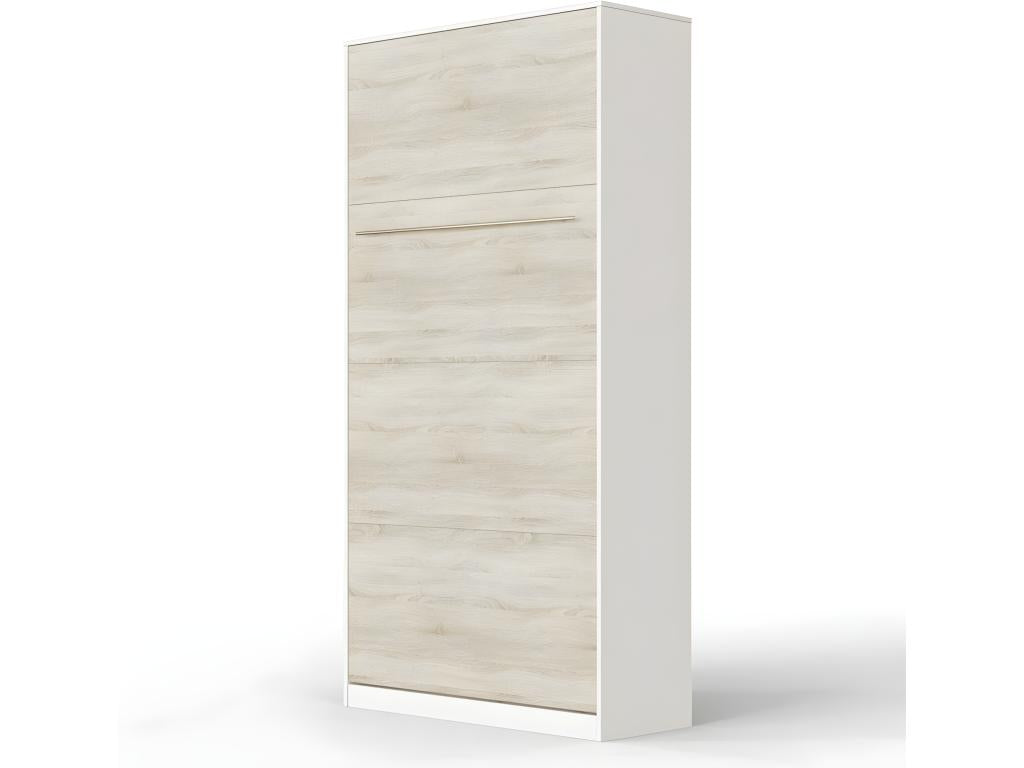 Armoire Lit escamotable 90x200cm Vertical Lit Rabattable Lit Mural Meubloriérieur Blanc /Chêne Meublori