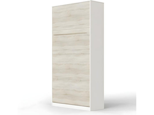 Armoire Lit escamotable 90x200cm Vertical Lit Rabattable Lit Mural Meubloriérieur Blanc /Chêne Meublori