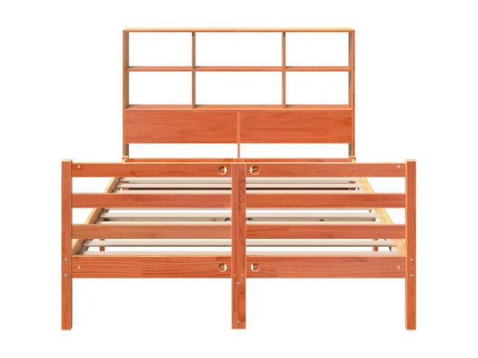 Lit bibliothèque sans matelas cire marron 140x190cm bois massif