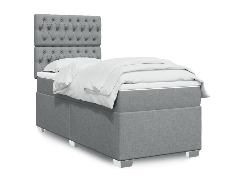 Sommier à Meublori de lit avec matelas Gris clair 100x200cm Tissu