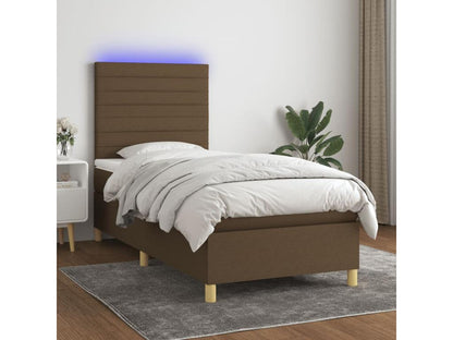 Sommier tapissier matelas et LED Marron foncé 100x200cm Tissu