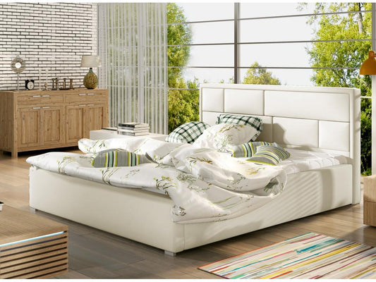 Lit double simili cuir beige clair tête de lit capitonnée Meublori - 4 tailles-180x200