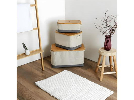 Laviecasa - Set of 3 Laviecasa Baskets with Lids, White and Grey Fabric XJNU53029