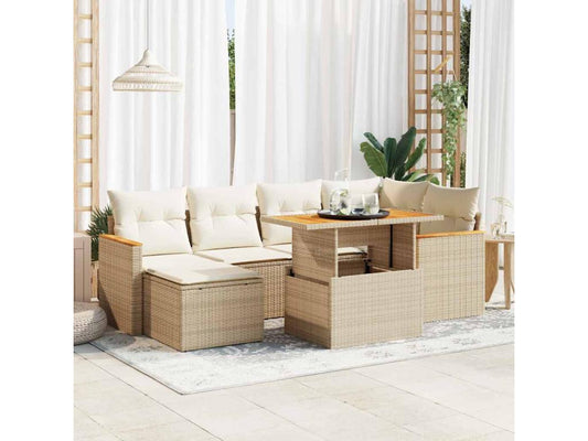 Salon de jardin avec coussins 7 pièces beige résine tressée Meublori
