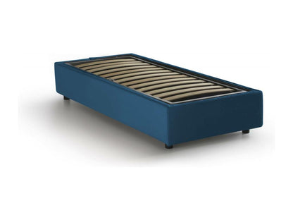 Lit simple Meublori Lit coffre avec revêtement en tissu Made in Italy Ouverture frontale adapté pour matelas 90x200 cm Bleu