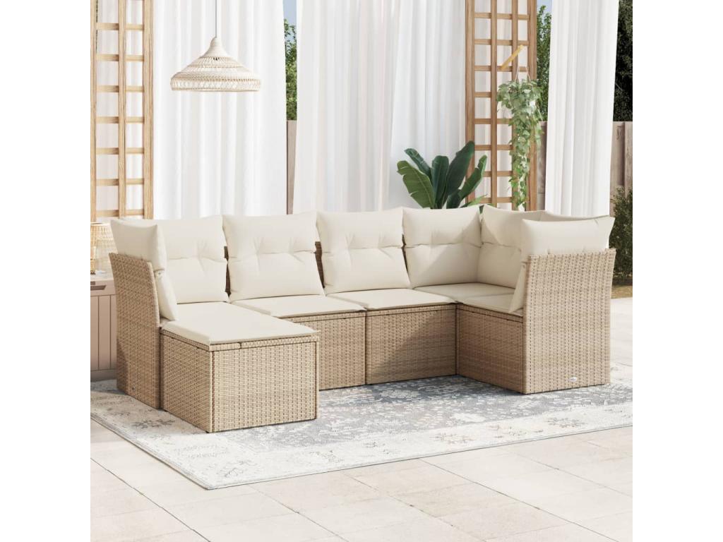 Salon de jardin avec coussins 6 pcs beige résine tressée