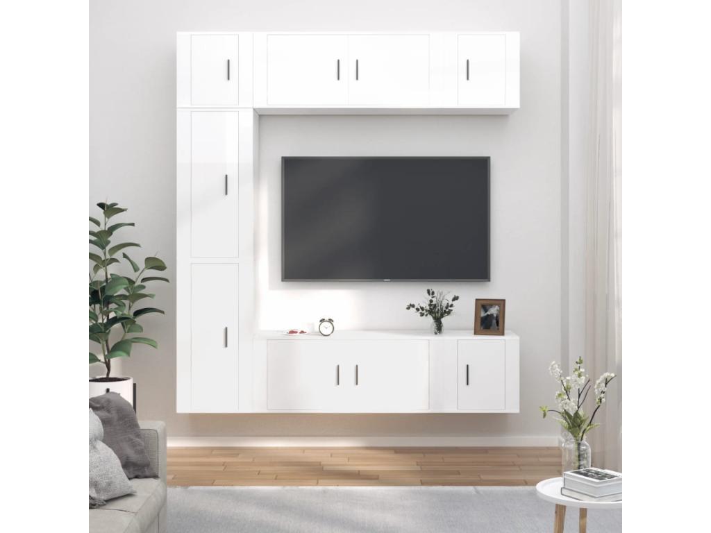 Ensemble de meubles TV 7 pièces Blanc brillant Bois d'ingénierie