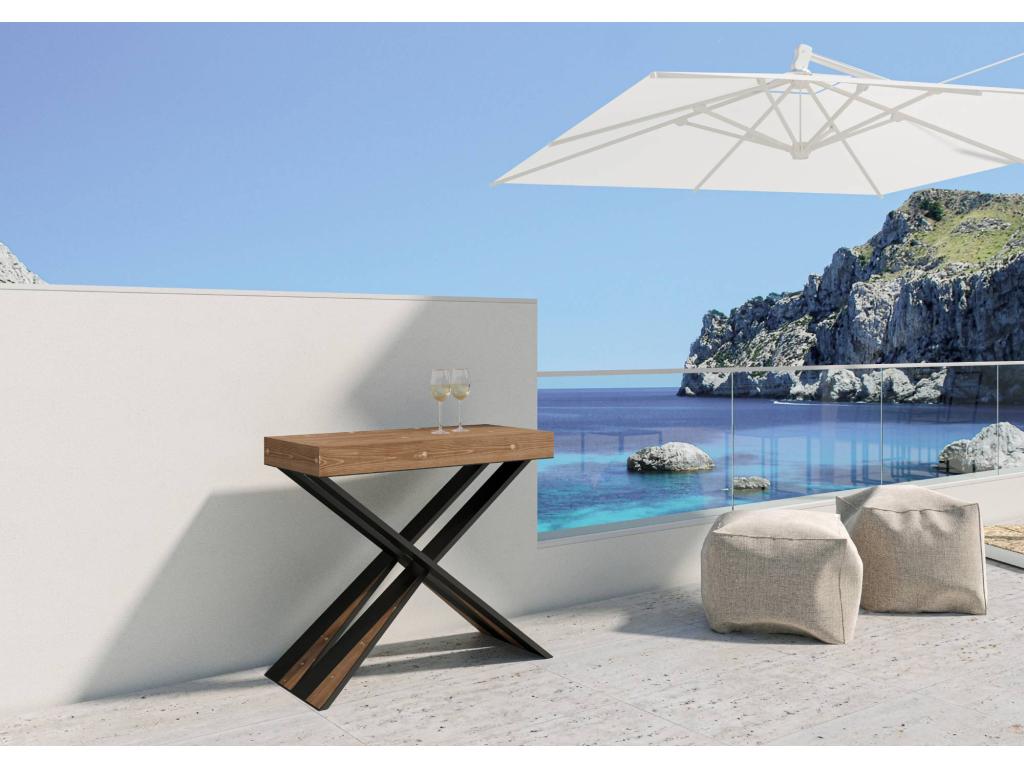 Console Extensible 90x40/190 cm Meublori Small Sapin Teinté cadre Anthracite