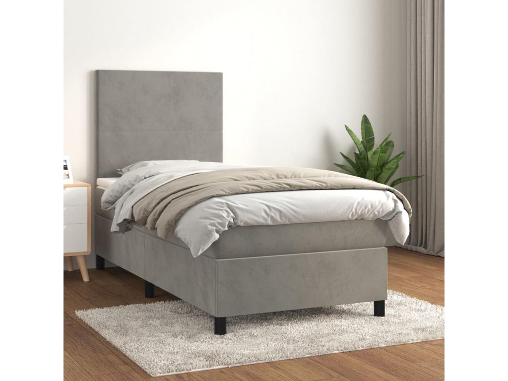 Lit à sommier tapissier et matelas Gris clair 90x200 cm Velours